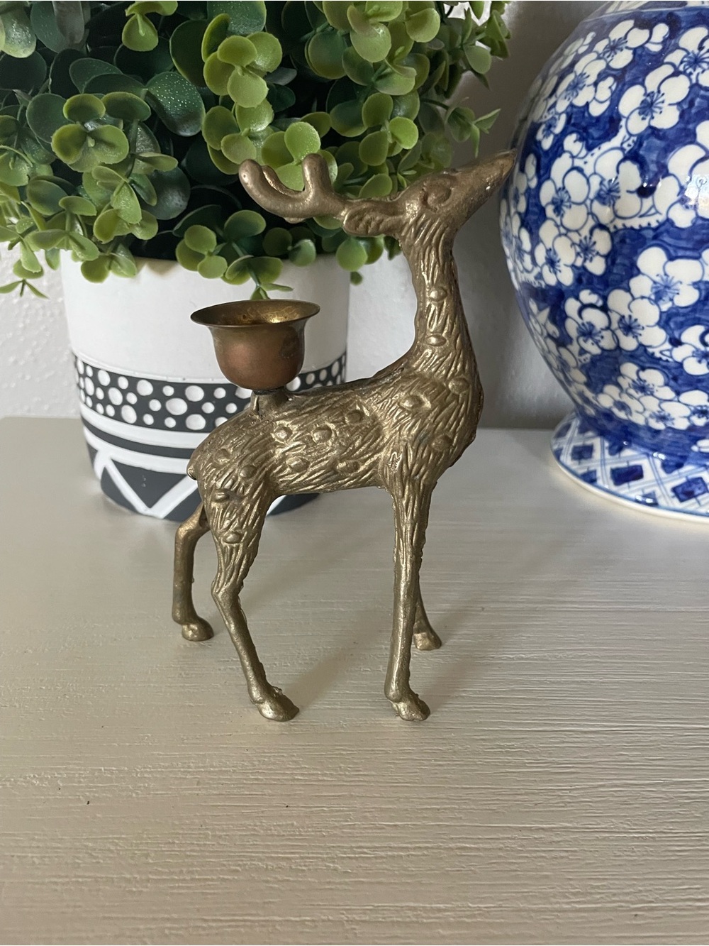VTG Brass Deer Taper Candle Holder Reindeer Buck Doe Christmas Holiday Decor